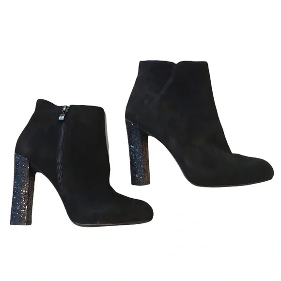 Michael Shannon Tosca Blu Shoes Black Glitter Block Heel Bootie - Picture 1 of 11